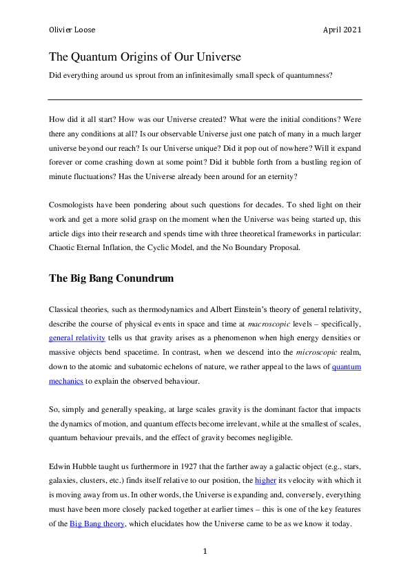 (PDF) The Quantum Origins of Our Universe