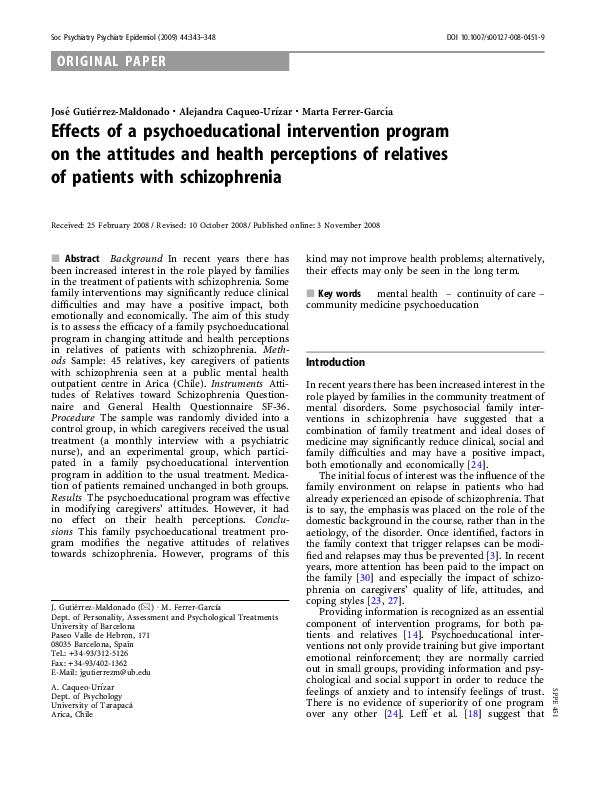 (PDF) Effects of a psychoeducational intervention program on the ...