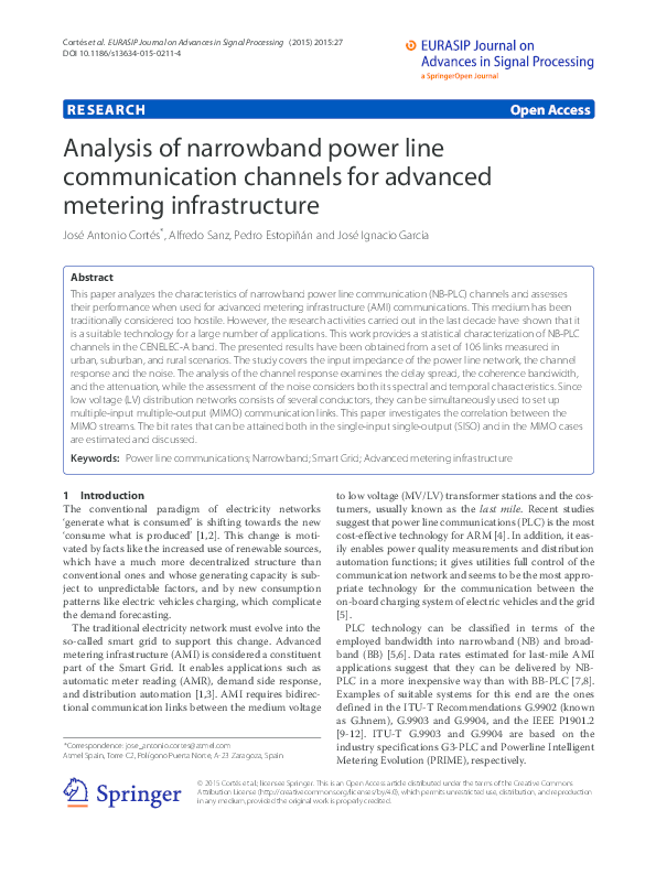 (PDF) Analysis of narrowband power line communication channels for ...