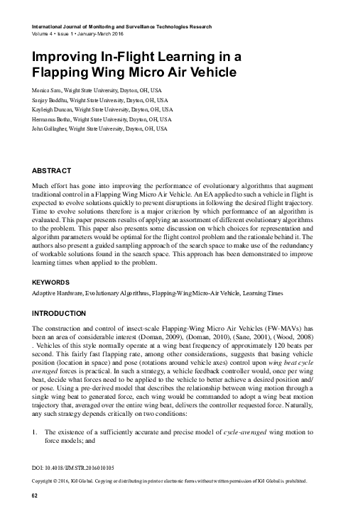 (PDF) Improving In-Flight Learning in a Flapping Wing Micro Air Vehicle