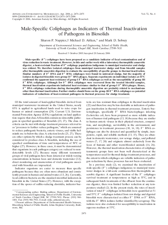 (PDF) Male-Specific Coliphages as Indicators of Thermal Inactivation of ...