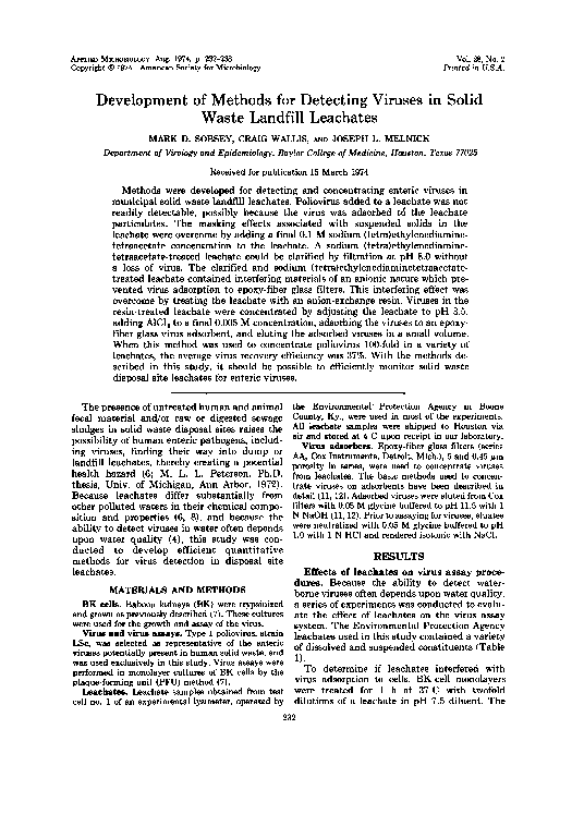 (PDF) Development of methods for detecting viruses in solid waste ...