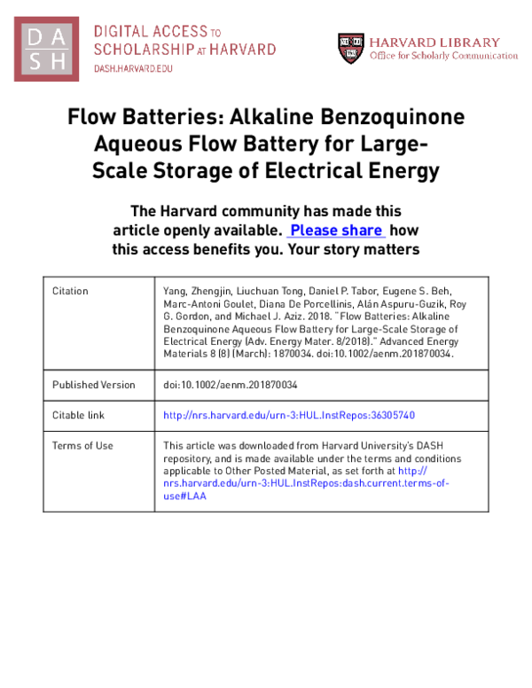 (PDF) Flow Batteries Alkaline Benzoquinone Aqueous Flow Battery for