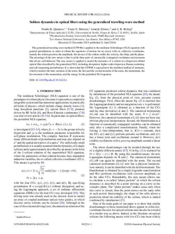 (PDF) Soliton dynamics in optical fibers using the generalized ...