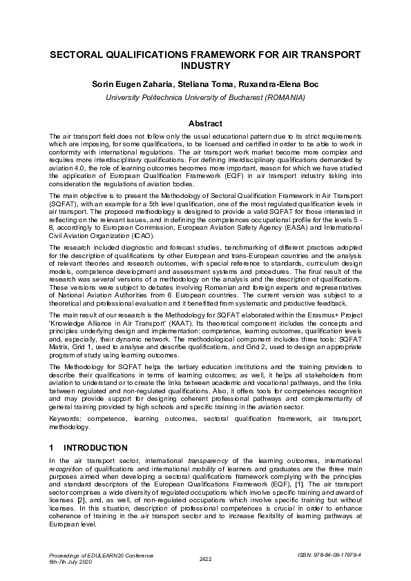 (PDF) SECTORAL QUALIFICATIONS FRAMEWORK FOR AIR TRANSPORT INDUSTRY