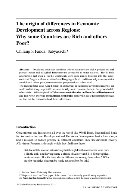 (PDF) The origin of differences in Economic Development across Regions ...