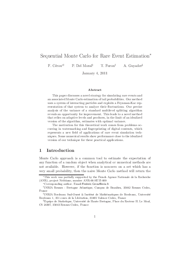 (PDF) Sequential Monte Carlo for rare event estimation