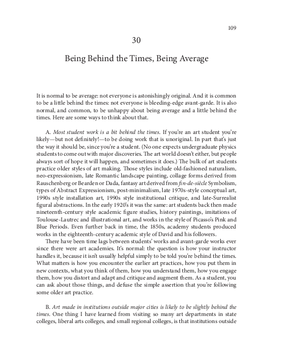 First page of “On Being an Average, Normal, Mediocre Artist”