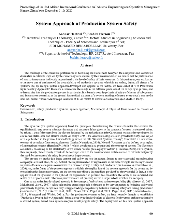(PDF) System Approach of Production System Safety