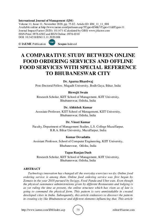 (PDF) A COMPARATIVE STUDY BETWEEN ONLINE FOOD ORDERING SERVICES AND ...