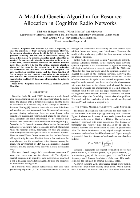 (PDF) A Modified Genetic Algorithm for Resource Allocation in Cognitive ...