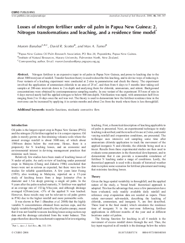 (PDF) Losses of nitrogen fertiliser under oil palm in Papua New Guinea ...