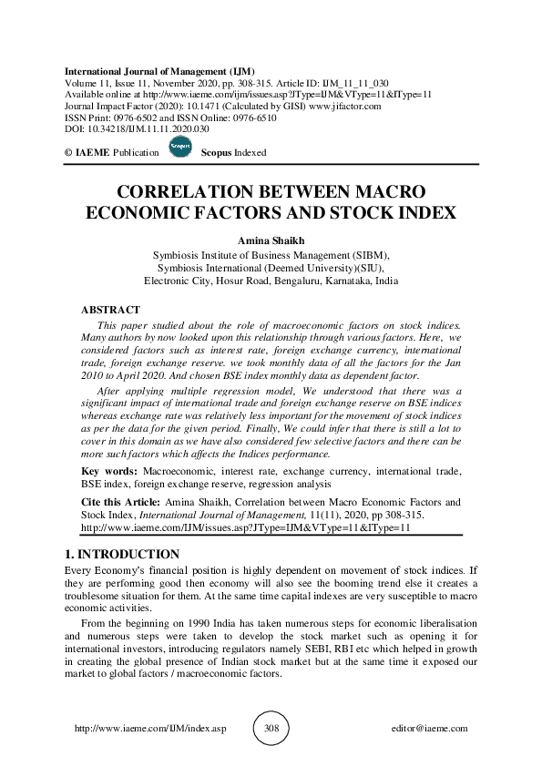 (PDF) CORRELATION BETWEEN MACRO ECONOMIC FACTORS AND STOCK INDEX