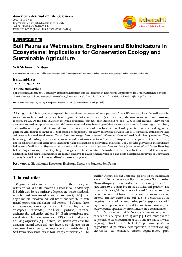 (PDF) Soil Fauna as Webmasters, Engineers and Bioindicators in ...