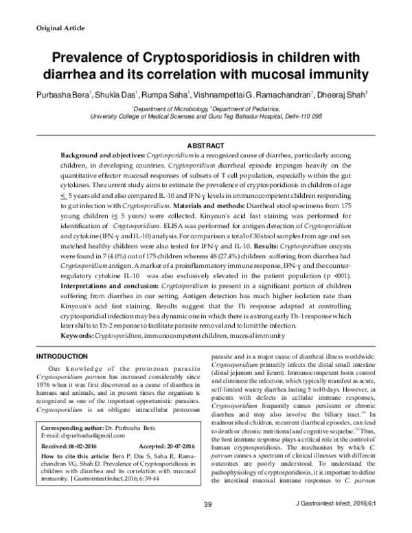 (PDF) [The prevalence of cryptosporidiosis in children who were ...