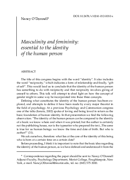 (PDF) Masculinity and Femininity: Essential to the Identity of the ...