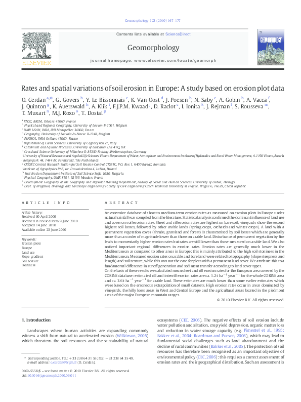 (PDF) Rates and spatial variations of soil erosion in Europe: A study ...