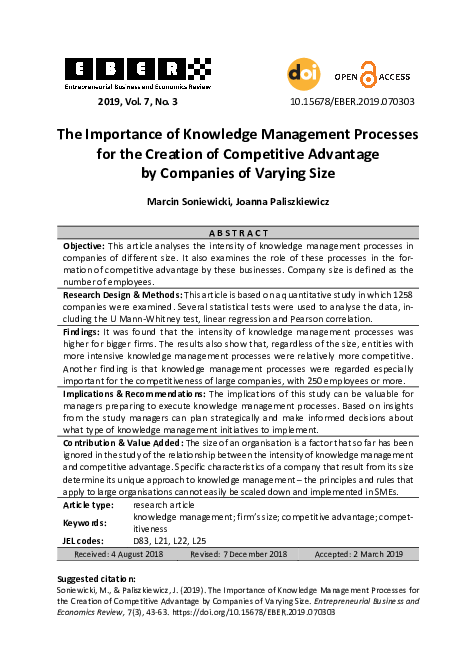 (PDF) The Importance of Knowledge Management Processes for the Creation ...