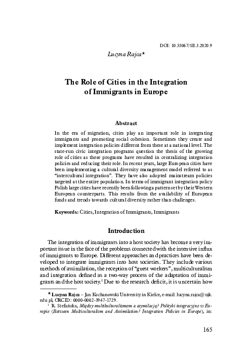 (PDF) The Role of Cities in the Integration of Immigrants in Europe