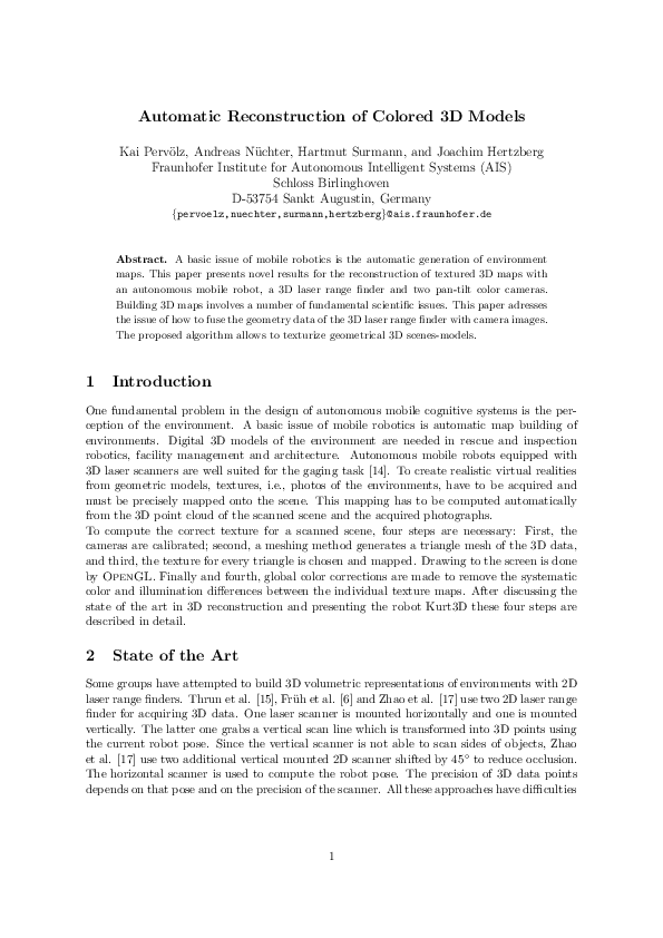 (PDF) Automatic Reconstruction of Colored 3D Models
