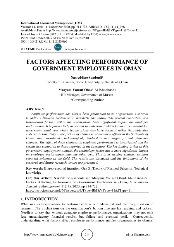 (PDF) FACTORS AFFECTING PERFORMANCE OF GOVERNMENT EMPLOYEES IN OMAN