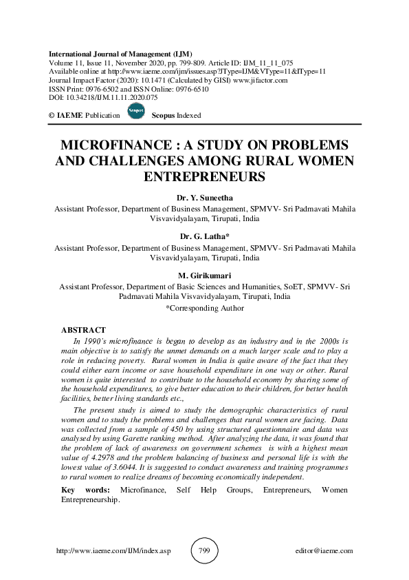 (PDF) MICROFINANCE : A STUDY ON PROBLEMS AND CHALLENGES AMONG RURAL ...