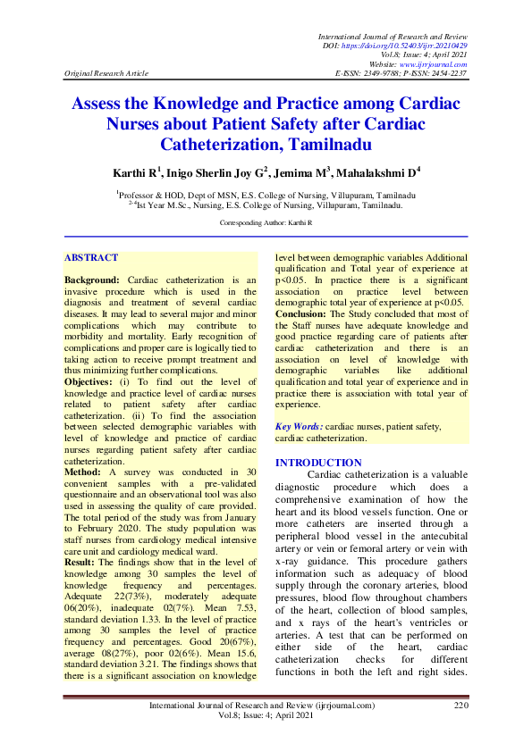 (PDF) Assess the Knowledge and Practice among Cardiac Nurses about ...