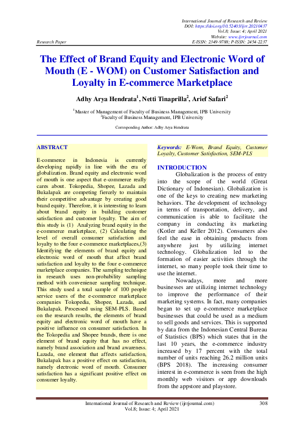 (PDF) The Effect of Brand Equity and Electronic Word of Mouth (E -WOM ...