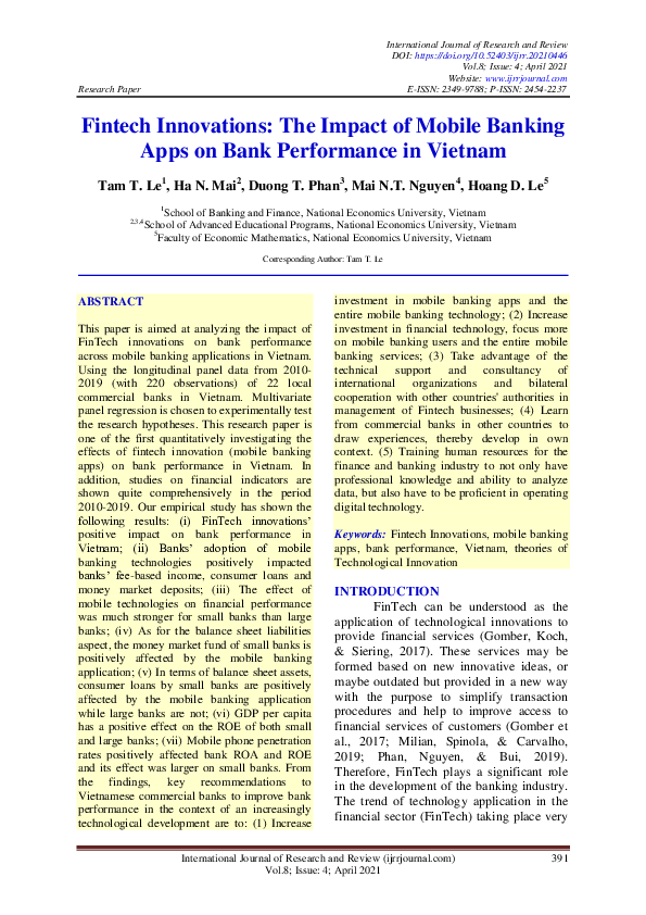 (PDF) Fintech Innovations: The Impact of Mobile Banking Apps on Bank ...