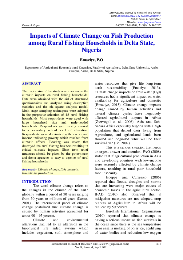 (PDF) Impacts of Climate Change on Fish Production among Rural Fishing ...