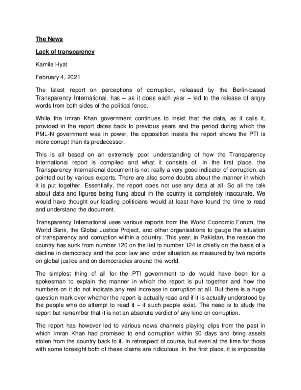 (PDF) Lack of transparency