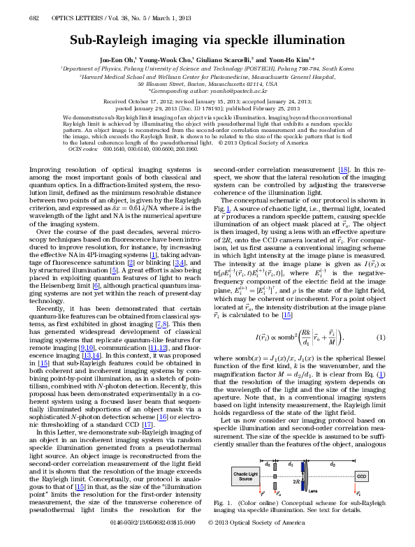 (PDF) Sub-Rayleigh imaging via speckle illumination