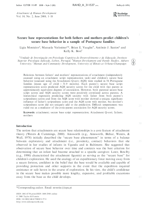 (PDF) Secure base representations for both fathers and mothers predict ...