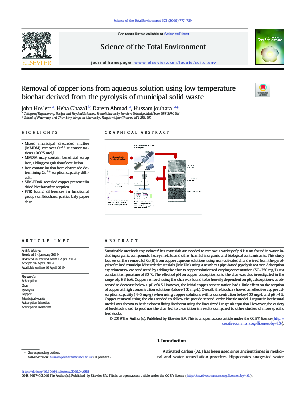 (PDF) Removal of copper ions from aqueous solution using low ...