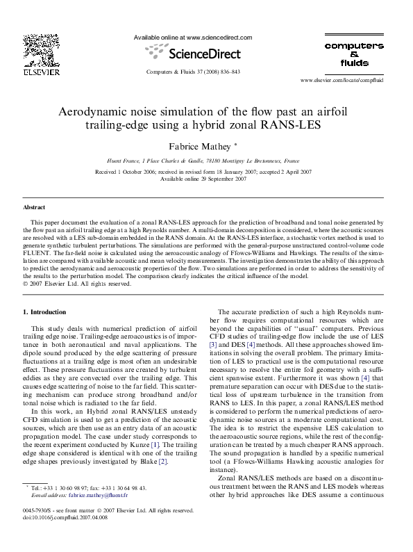 (PDF) Aerodynamic noise simulation of the flow past an airfoil trailing ...