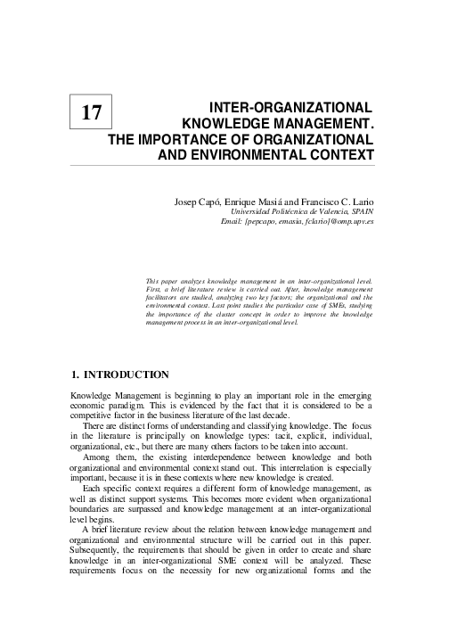 (PDF) Inter-Organizational Knowledge Management. The Importance of ...