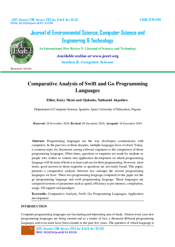 (PDF) Comparative Analysis of Swift and Go Programming Languages