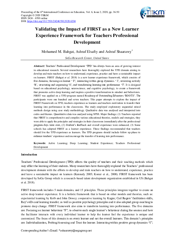 (PDF) Validating the Impact of FIRST as a New Learner Experience ...