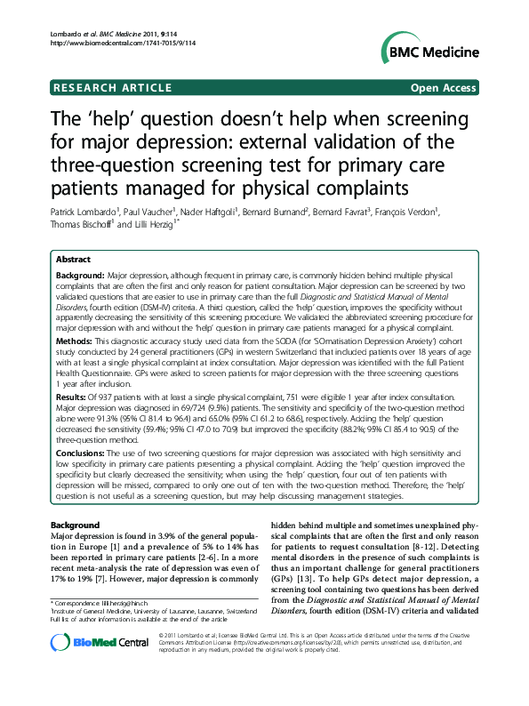(PDF) The 'help' question doesn't help when screening for major ...