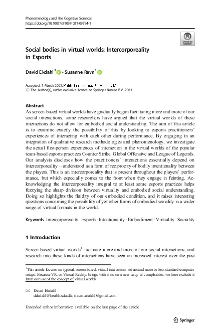 (PDF) Social Bodies in Virtual Worlds: Intercorporeality in Esports