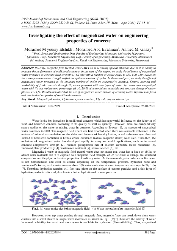 (PDF) Investigating the effect of magnetized water on engineering ...