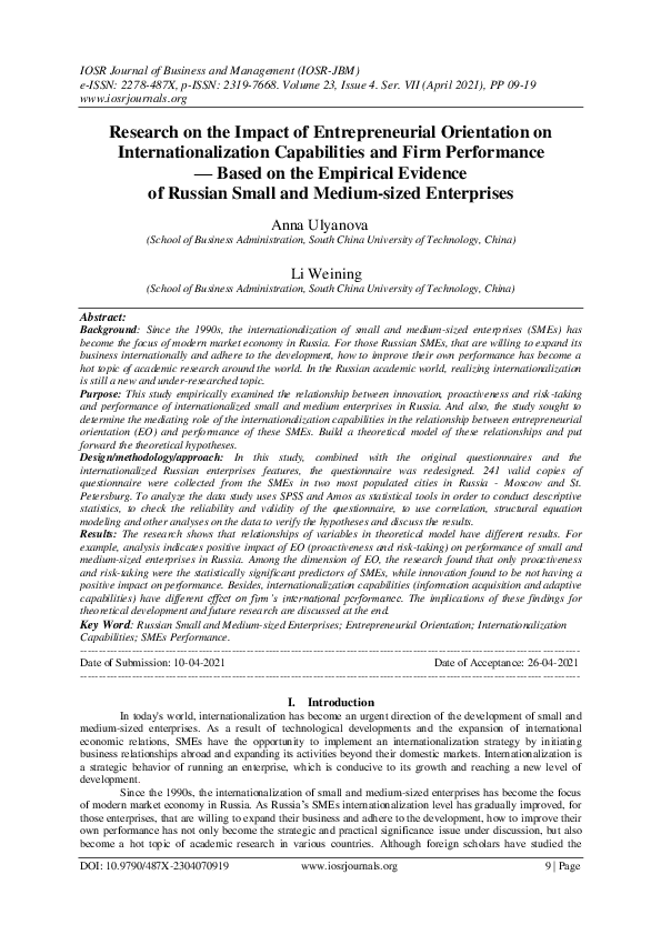 (PDF) Research on the Impact of Entrepreneurial Orientation on ...