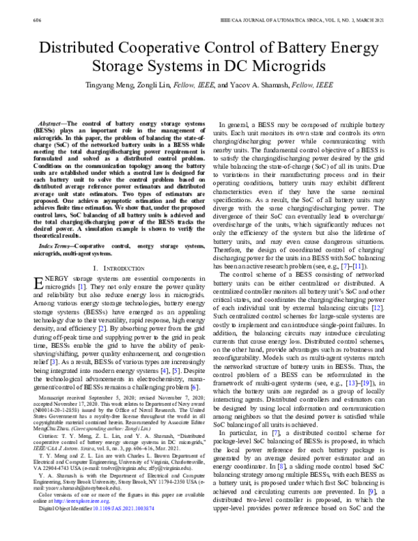 (PDF) Distributed Cooperative Control of Battery Energy Storage Systems ...