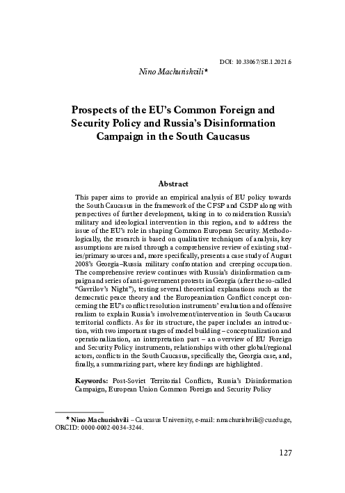 (PDF) Prospects of the EU's Common Foreign and Security Policy and ...