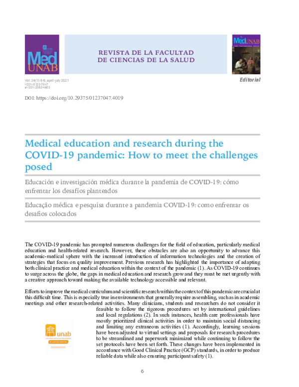 (PDF) Medical education and research during the COVID-19 pandemic: How ...