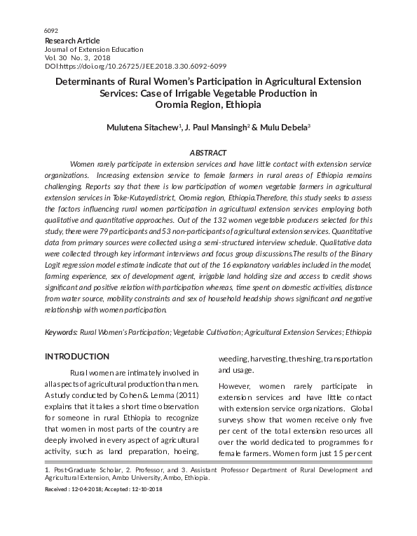 (PDF) Determinants of Rural Women’s Participation in Agricultural ...