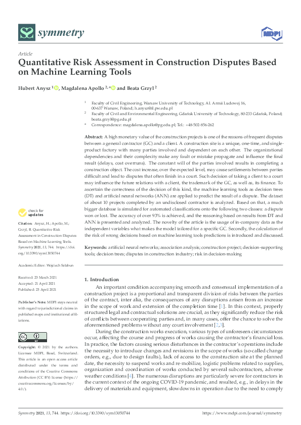 (PDF) Quantitative Risk Assessment in Construction Disputes Based on ...