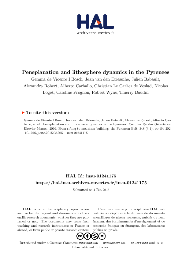 (PDF) Peneplanation and lithosphere dynamics in the Pyrenees