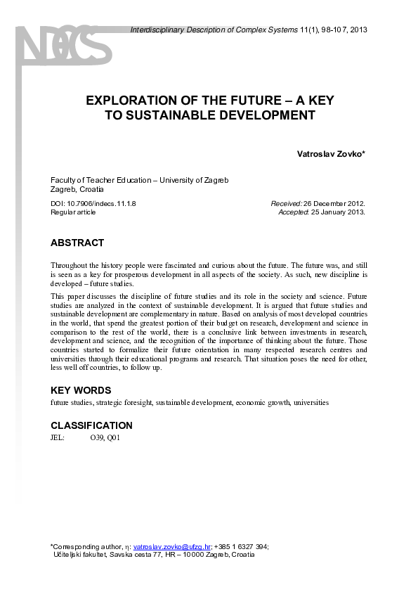 (PDF) Exploration of the Future - a Key to Sustainable Development