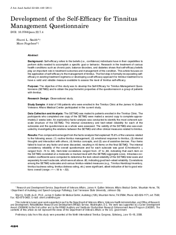 (PDF) Development of the Self-Efficacy for Tinnitus Management ...